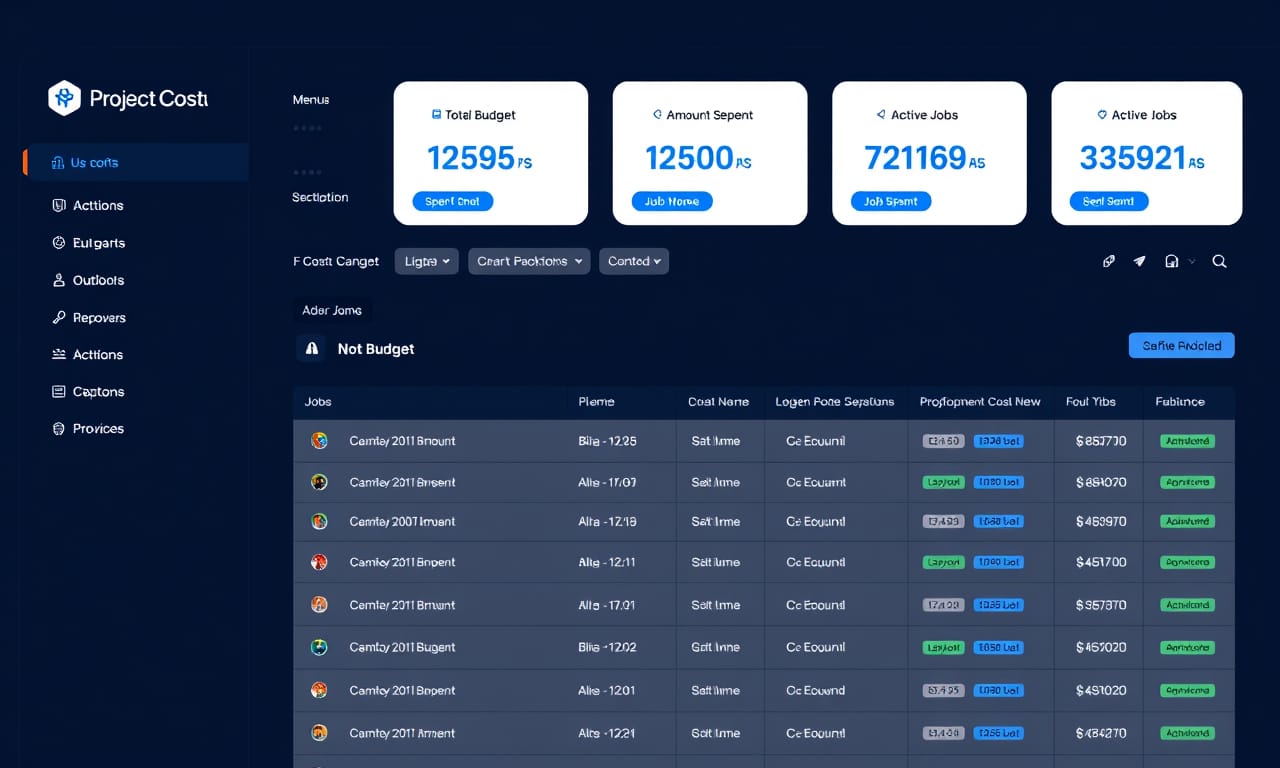 Project Cost Flow dashboard showing job budgets, cost tracking, and receipts review